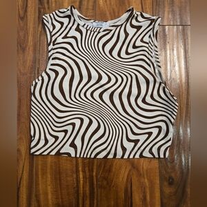 Brown and White Zebra Print Sleeveless Crop Top